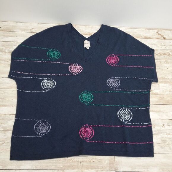 NIC + ZOE Color Spun Short Sleeved‎ Sweater in Indigo Multi - Picture 1 of 5